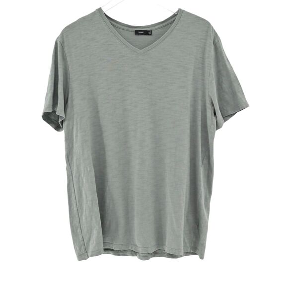 VINCE Shirt Mens Sz XL Sage Green 100% Cotton V Neck Tee Short Sleeve Basic - Picture 1 of 12